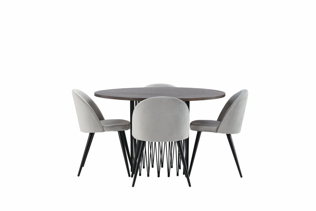 Venture Home Stone round Dining Table - Black / Mocca Veneer +Velvet Dining Chair - Light Grey / Black _4