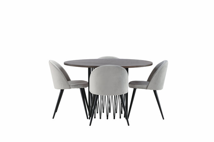 Venture Home Stone round Dining Table - Black / Mocca Veneer +Velvet Dining Chair - Light Grey / Black _4