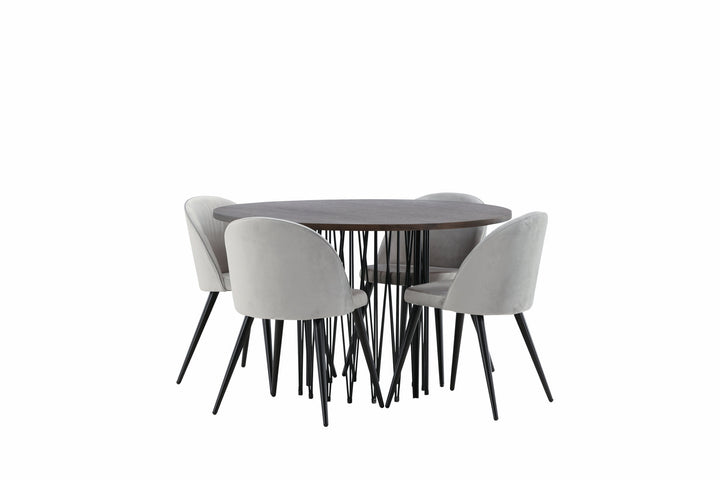 Venture Home Stone round Dining Table - Black / Mocca Veneer +Velvet Dining Chair - Light Grey / Black _4