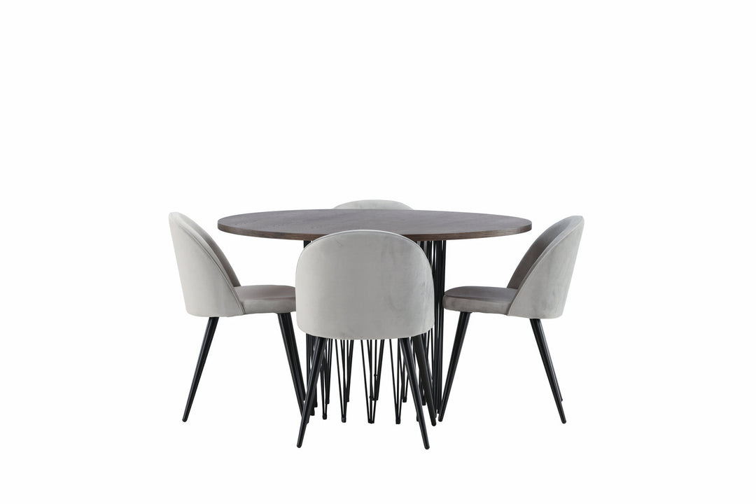 Venture Home Stone round Dining Table - Black / Mocca Veneer +Velvet Dining Chair - Light Grey / Black _4