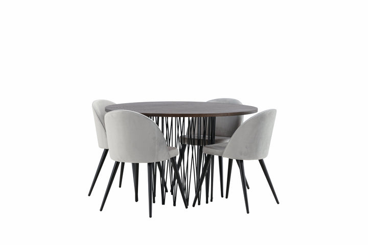 Venture Home Stone round Dining Table - Black / Mocca Veneer +Velvet Dining Chair - Light Grey / Black _4