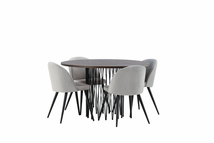 Venture Home Stone round Dining Table - Black / Mocca Veneer +Velvet Dining Chair - Light Grey / Black _4