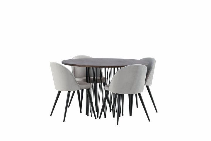 Venture Home Stone round Dining Table - Black / Mocca Veneer +Velvet Dining Chair - Light Grey / Black _4