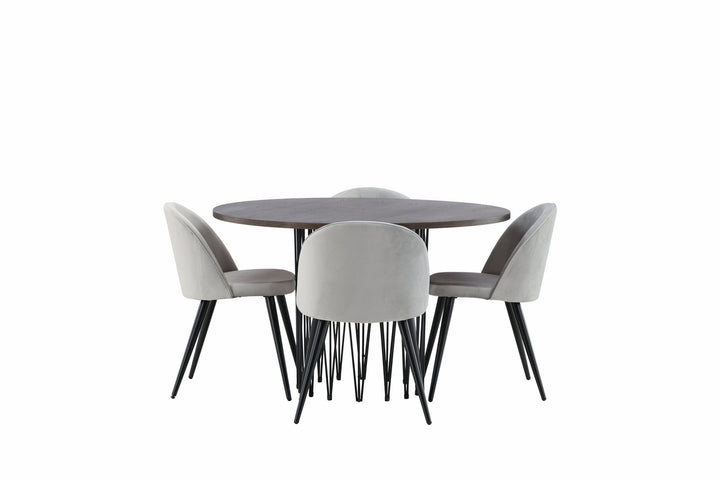 Venture Home Stone round Dining Table - Black / Mocca Veneer +Velvet Dining Chair - Light Grey / Black _4