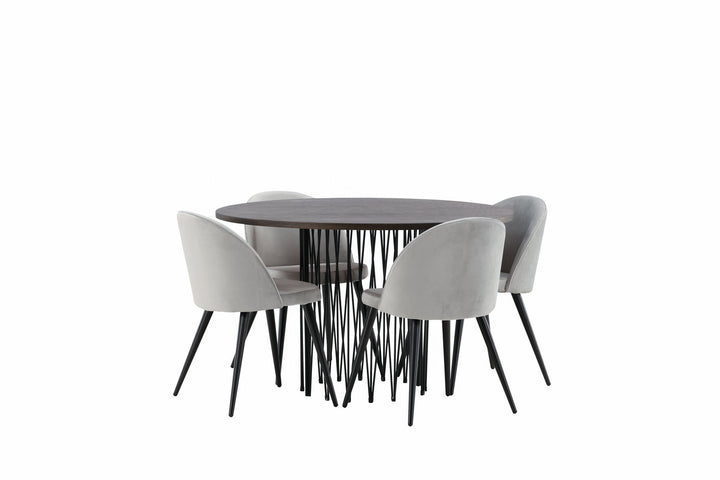 Venture Home Stone round Dining Table - Black / Mocca Veneer +Velvet Dining Chair - Light Grey / Black _4