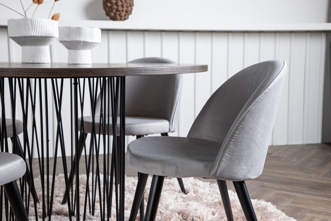 Venture Home Stone round Dining Table - Black / Mocca Veneer +Velvet Dining Chair - Light Grey / Black _4