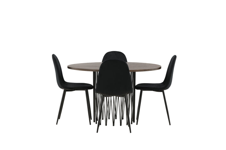 Venture Home Stone round Dining Table - Black / Mocca Veneer +Polar Dining Chair - Black legs / Black Velvet _4