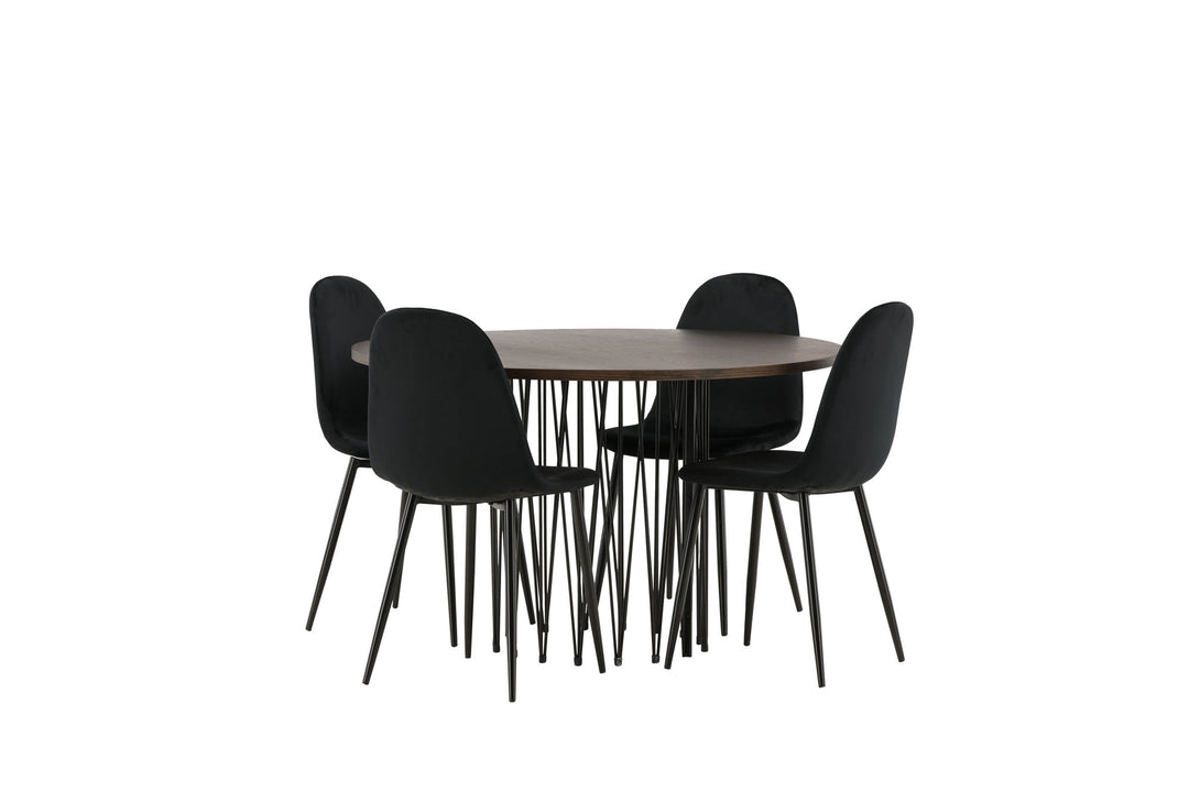 Venture Home Stone round Dining Table - Black / Mocca Veneer +Polar Dining Chair - Black legs / Black Velvet _4