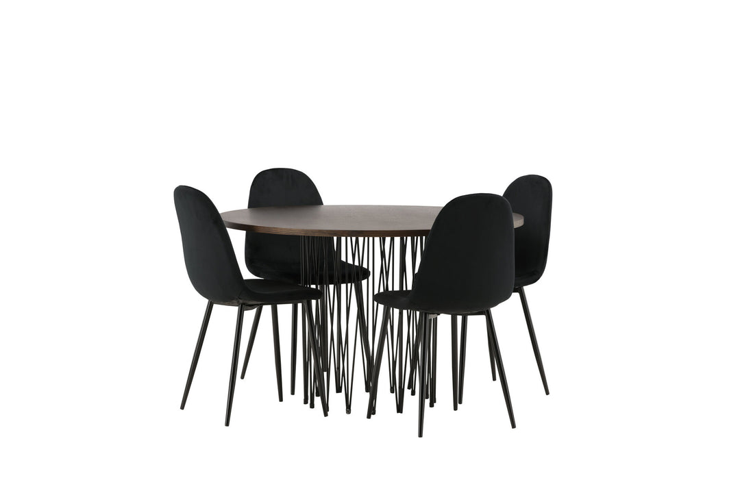 Venture Home Stone round Dining Table - Black / Mocca Veneer +Polar Dining Chair - Black legs / Black Velvet _4