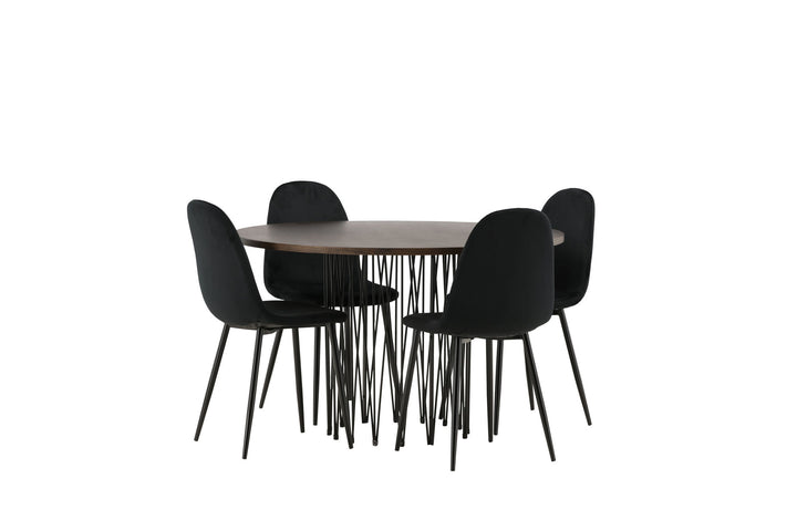 Venture Home Stone round Dining Table - Black / Mocca Veneer +Polar Dining Chair - Black legs / Black Velvet _4