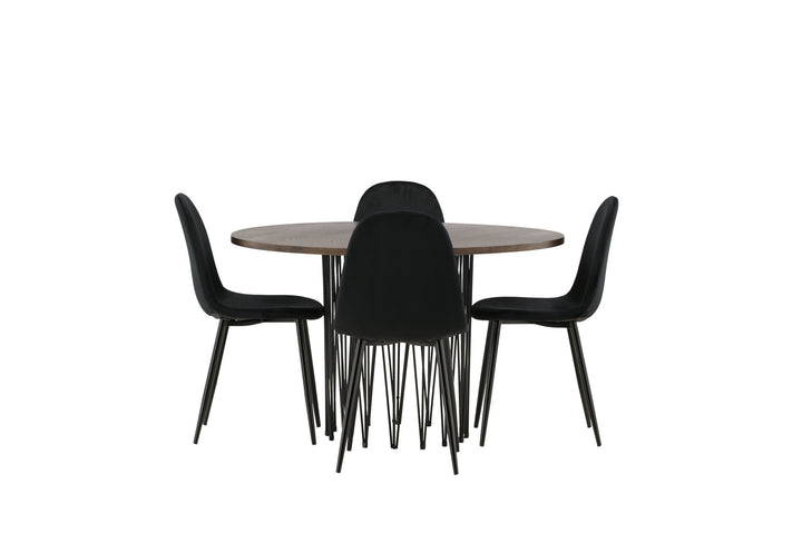 Venture Home Stone round Dining Table - Black / Mocca Veneer +Polar Dining Chair - Black legs / Black Velvet _4