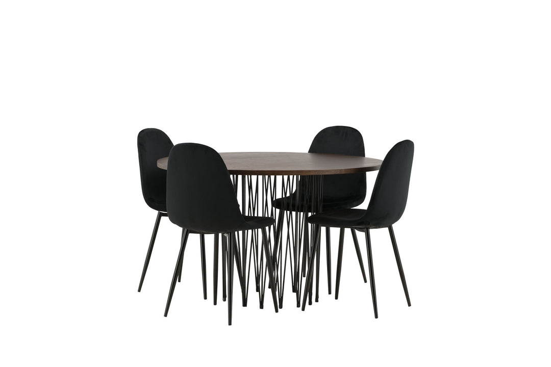 Venture Home Stone round Dining Table - Black / Mocca Veneer +Polar Dining Chair - Black legs / Black Velvet _4