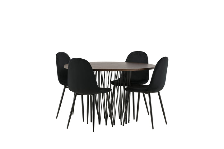 Venture Home Stone round Dining Table - Black / Mocca Veneer +Polar Dining Chair - Black legs / Black Velvet _4