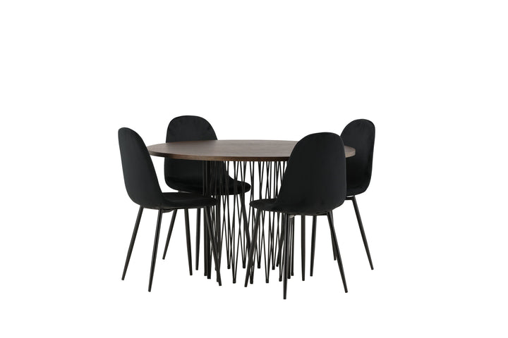 Venture Home Stone round Dining Table - Black / Mocca Veneer +Polar Dining Chair - Black legs / Black Velvet _4