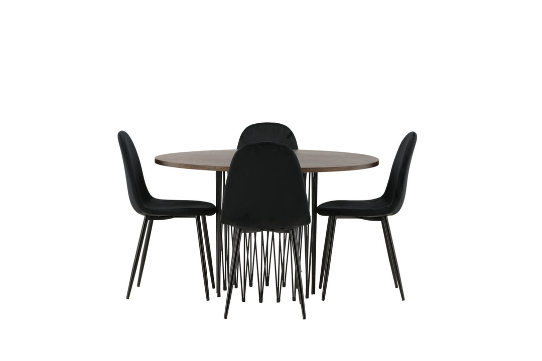 Venture Home Stone round Dining Table - Black / Mocca Veneer +Polar Dining Chair - Black legs / Black Velvet _4