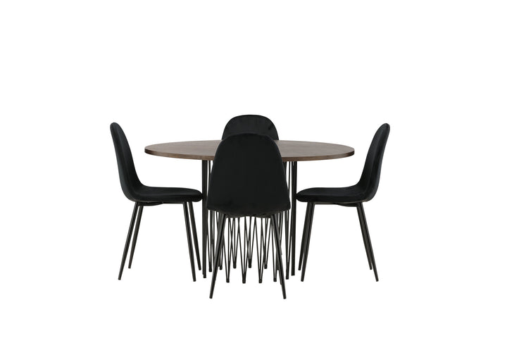Venture Home Stone round Dining Table - Black / Mocca Veneer +Polar Dining Chair - Black legs / Black Velvet _4