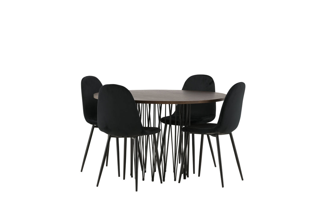 Venture Home Stone round Dining Table - Black / Mocca Veneer +Polar Dining Chair - Black legs / Black Velvet _4