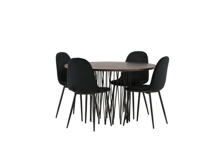 Venture Home Stone round Dining Table - Black / Mocca Veneer +Polar Dining Chair - Black legs / Black Velvet _4