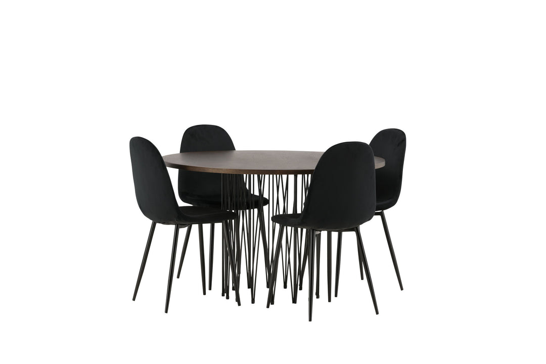 Venture Home Stone round Dining Table - Black / Mocca Veneer +Polar Dining Chair - Black legs / Black Velvet _4