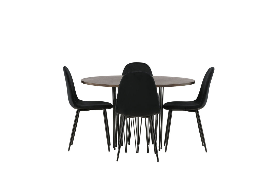 Venture Home Stone round Dining Table - Black / Mocca Veneer +Polar Dining Chair - Black legs / Black Velvet _4