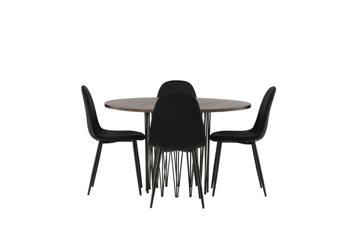 Venture Home Stone round Dining Table - Black / Mocca Veneer +Polar Dining Chair - Black legs / Black Velvet _4