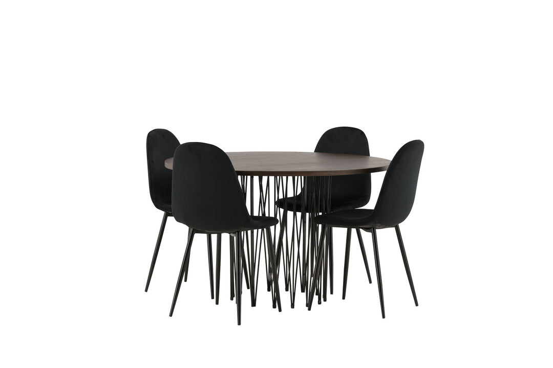 Venture Home Stone round Dining Table - Black / Mocca Veneer +Polar Dining Chair - Black legs / Black Velvet _4