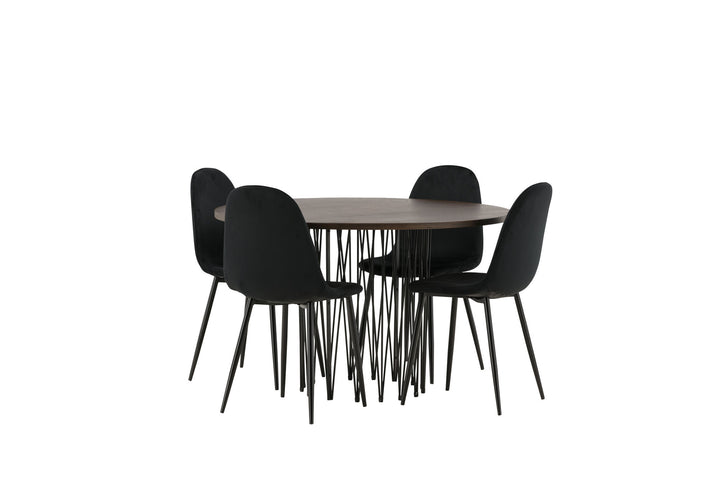 Venture Home Stone round Dining Table - Black / Mocca Veneer +Polar Dining Chair - Black legs / Black Velvet _4