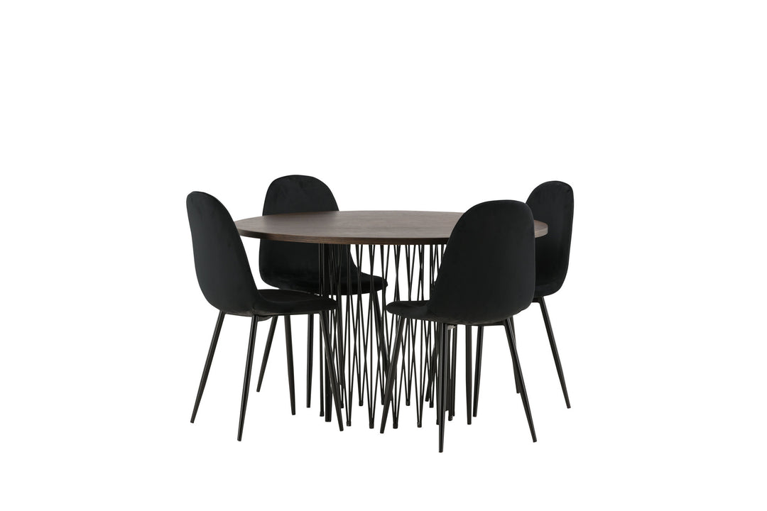Venture Home Stone round Dining Table - Black / Mocca Veneer +Polar Dining Chair - Black legs / Black Velvet _4