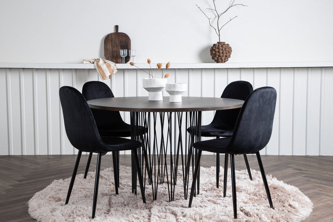 Venture Home Stone round Dining Table - Black / Mocca Veneer +Polar Dining Chair - Black legs / Black Velvet _4