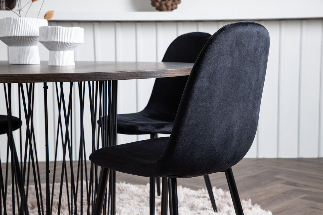 Venture Home Stone round Dining Table - Black / Mocca Veneer +Polar Dining Chair - Black legs / Black Velvet _4