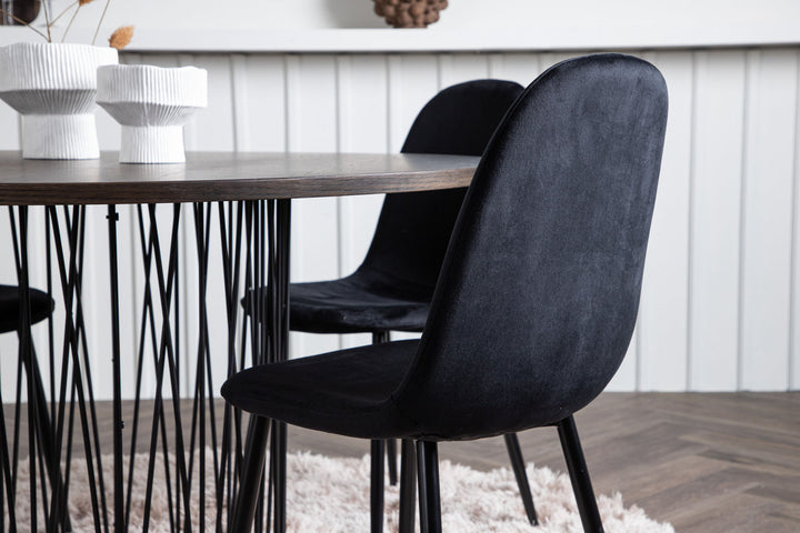 Venture Home Stone round Dining Table - Black / Mocca Veneer +Polar Dining Chair - Black legs / Black Velvet _4