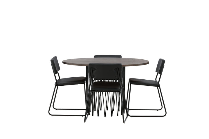 Venture Home Stone round Dining Table - Black / Mocca Veneer +Kenth Chair - Black / Black PU _4