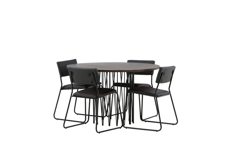 Venture Home Stone round Dining Table - Black / Mocca Veneer +Kenth Chair - Black / Black PU _4