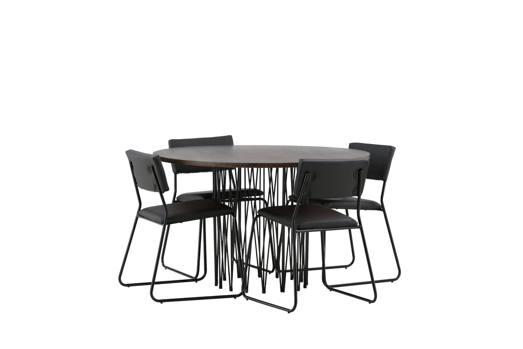 Venture Home Stone round Dining Table - Black / Mocca Veneer +Kenth Chair - Black / Black PU _4