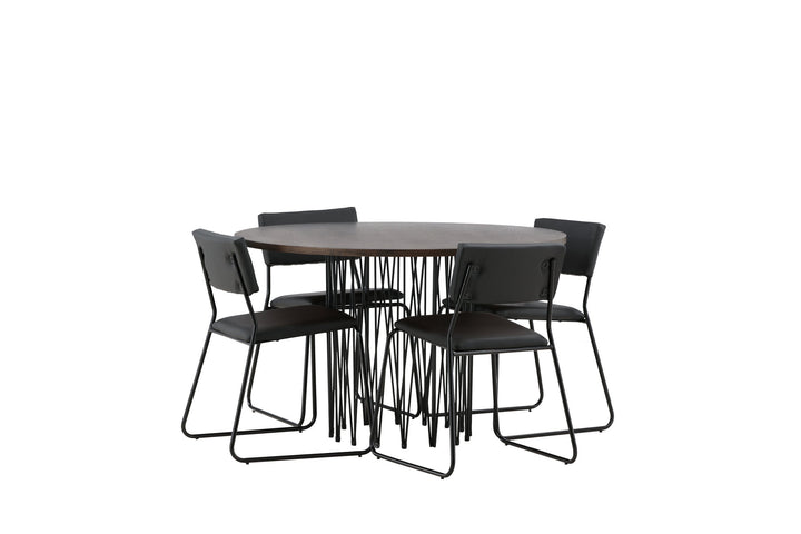Venture Home Stone round Dining Table - Black / Mocca Veneer +Kenth Chair - Black / Black PU _4