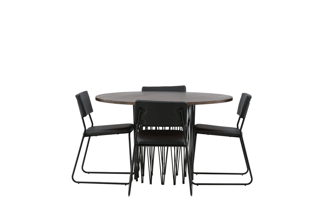 Venture Home Stone round Dining Table - Black / Mocca Veneer +Kenth Chair - Black / Black PU _4