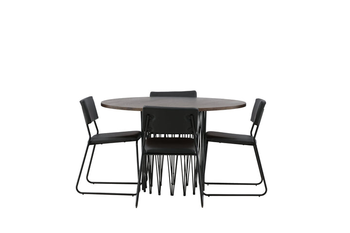Venture Home Stone round Dining Table - Black / Mocca Veneer +Kenth Chair - Black / Black PU _4