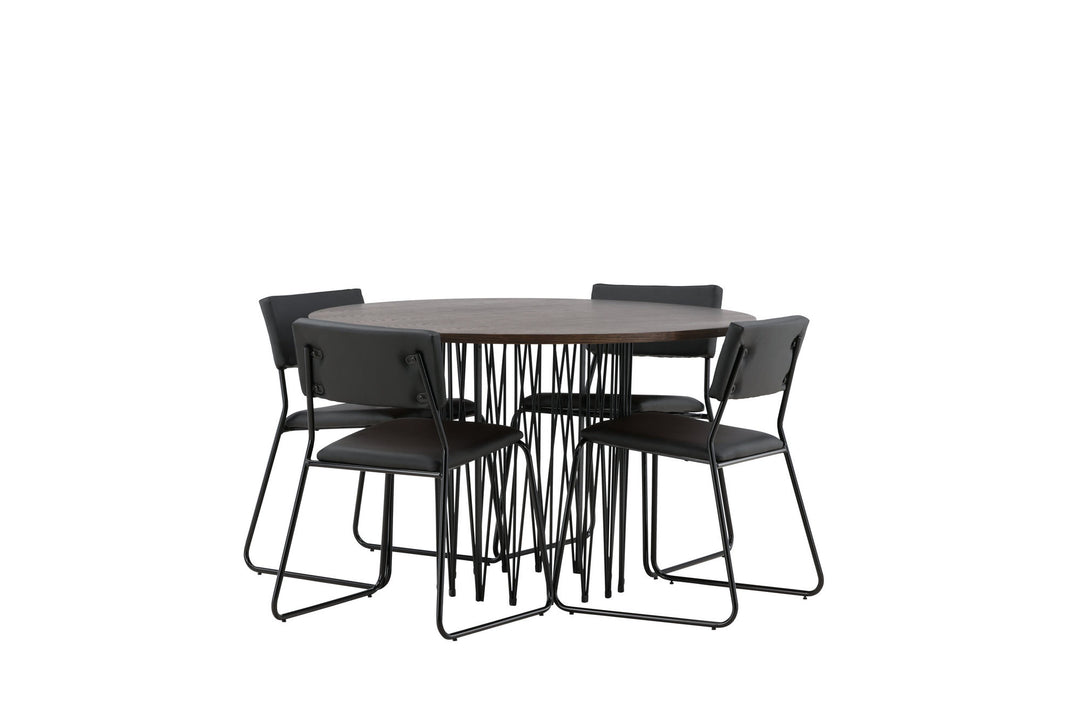 Venture Home Stone round Dining Table - Black / Mocca Veneer +Kenth Chair - Black / Black PU _4