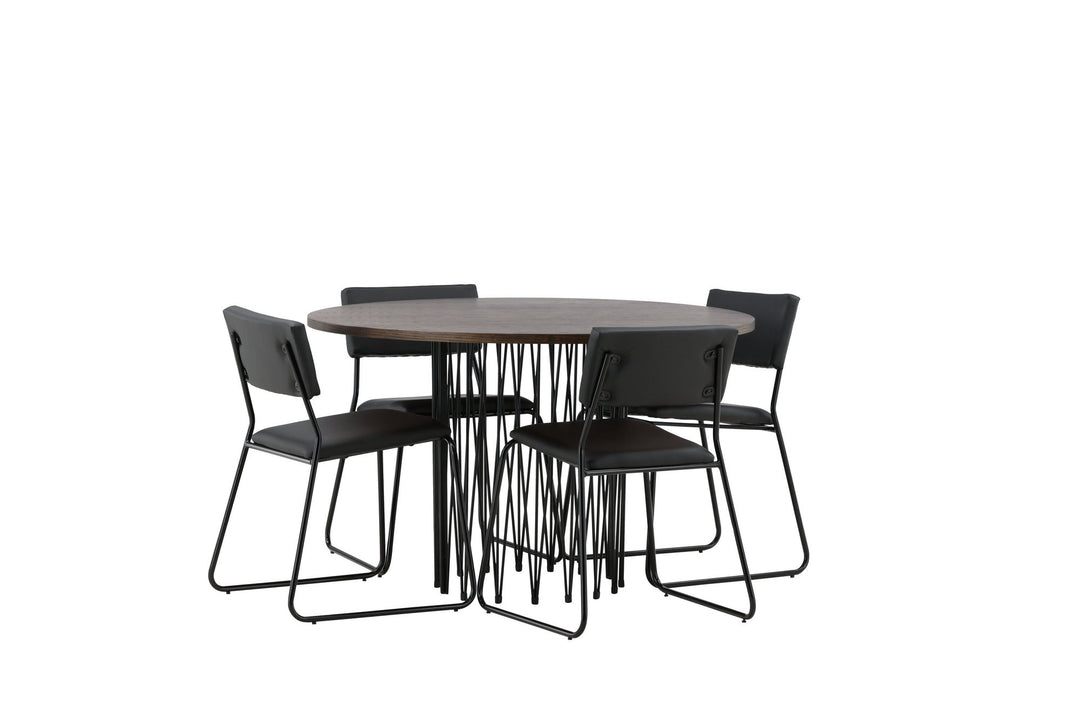 Venture Home Stone round Dining Table - Black / Mocca Veneer +Kenth Chair - Black / Black PU _4