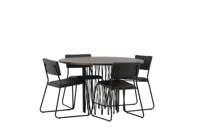 Venture Home Stone round Dining Table - Black / Mocca Veneer +Kenth Chair - Black / Black PU _4