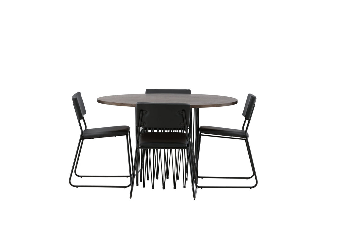 Venture Home Stone round Dining Table - Black / Mocca Veneer +Kenth Chair - Black / Black PU _4