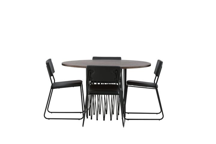 Venture Home Stone round Dining Table - Black / Mocca Veneer +Kenth Chair - Black / Black PU _4