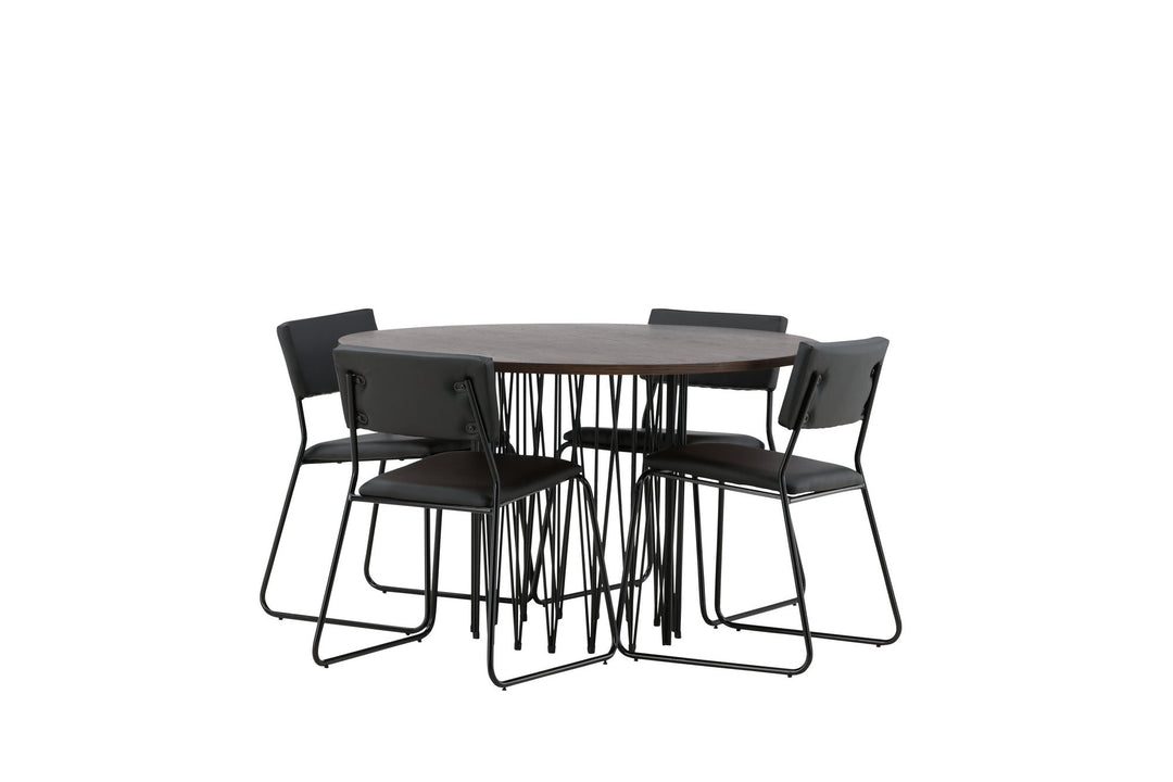 Venture Home Stone round Dining Table - Black / Mocca Veneer +Kenth Chair - Black / Black PU _4
