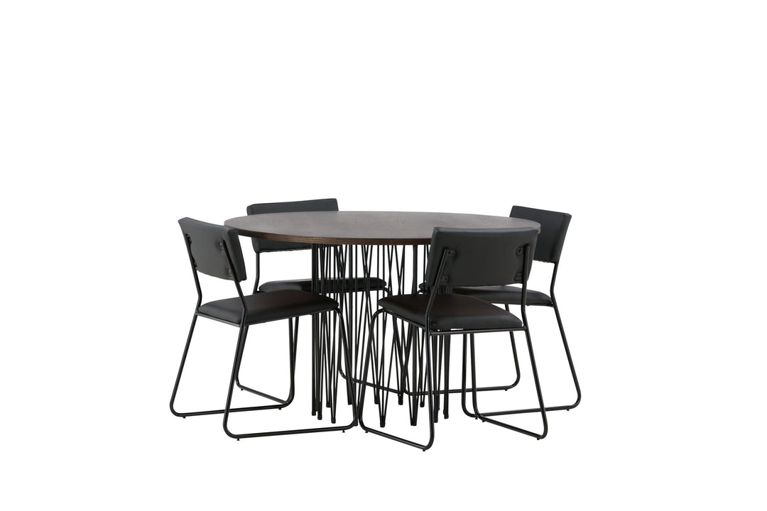 Venture Home Stone round Dining Table - Black / Mocca Veneer +Kenth Chair - Black / Black PU _4