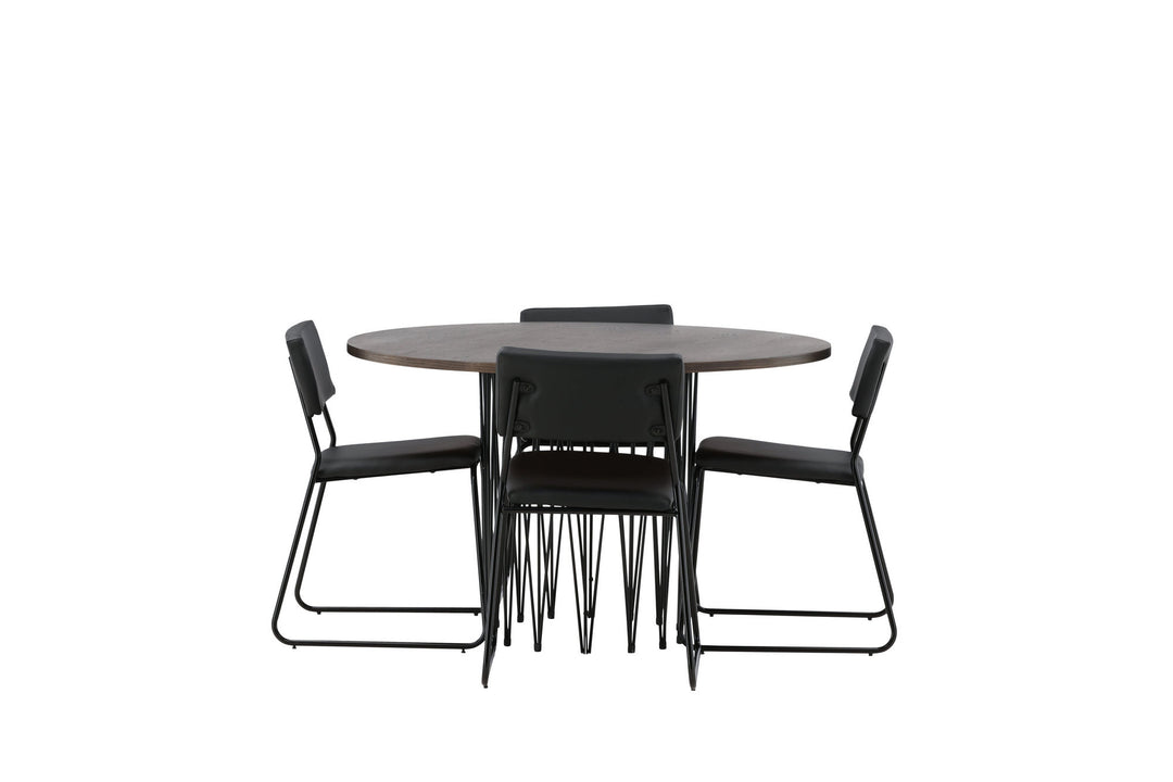Venture Home Stone round Dining Table - Black / Mocca Veneer +Kenth Chair - Black / Black PU _4