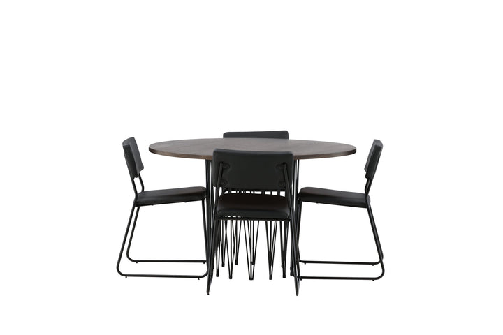 Venture Home Stone round Dining Table - Black / Mocca Veneer +Kenth Chair - Black / Black PU _4