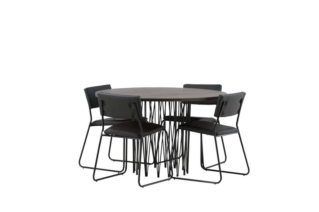 Venture Home Stone round Dining Table - Black / Mocca Veneer +Kenth Chair - Black / Black PU _4