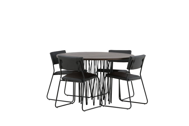 Venture Home Stone round Dining Table - Black / Mocca Veneer +Kenth Chair - Black / Black PU _4