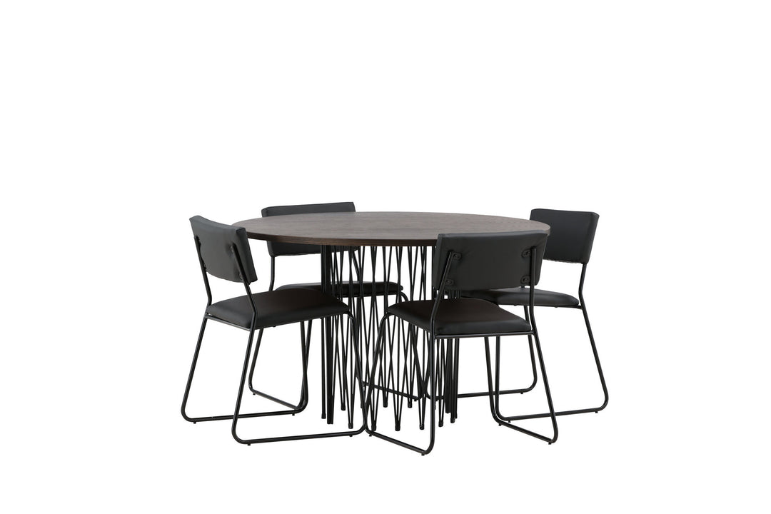 Venture Home Stone round Dining Table - Black / Mocca Veneer +Kenth Chair - Black / Black PU _4