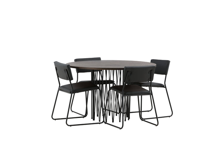 Venture Home Stone round Dining Table - Black / Mocca Veneer +Kenth Chair - Black / Black PU _4